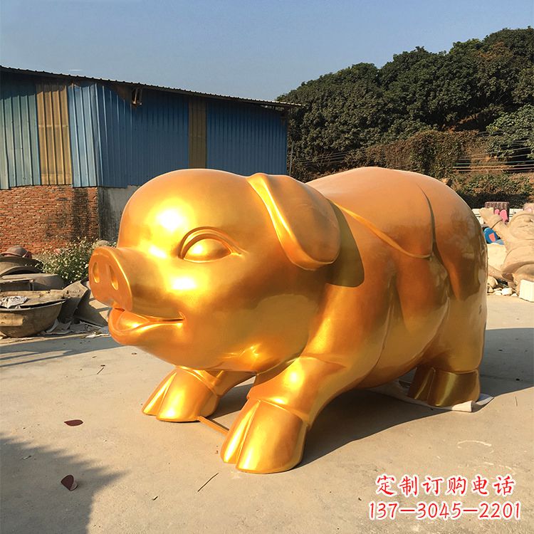 临沂玻璃钢大型漆金猪仔雕塑-大型商场美陈动物雕塑