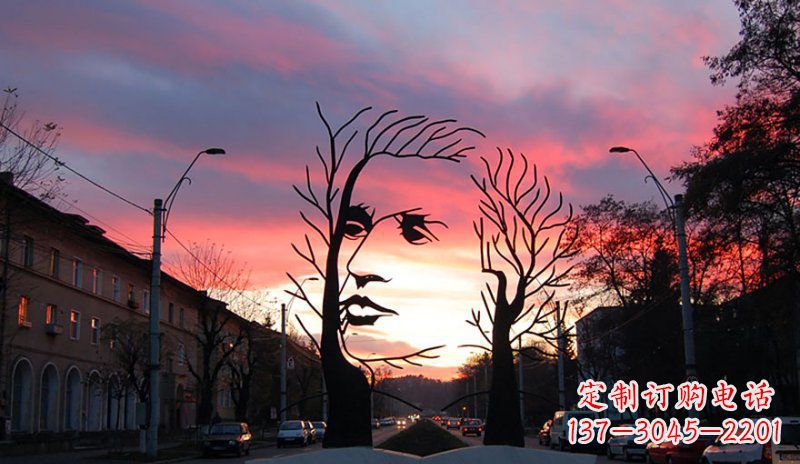 临沂不锈钢人头雕塑点缀街边景观