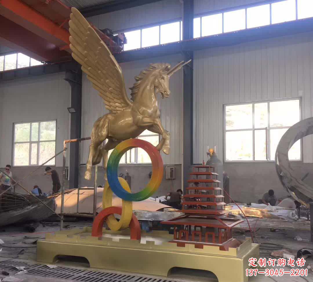 临沂不锈钢飞马踩圆圈雕塑精美艺术之作