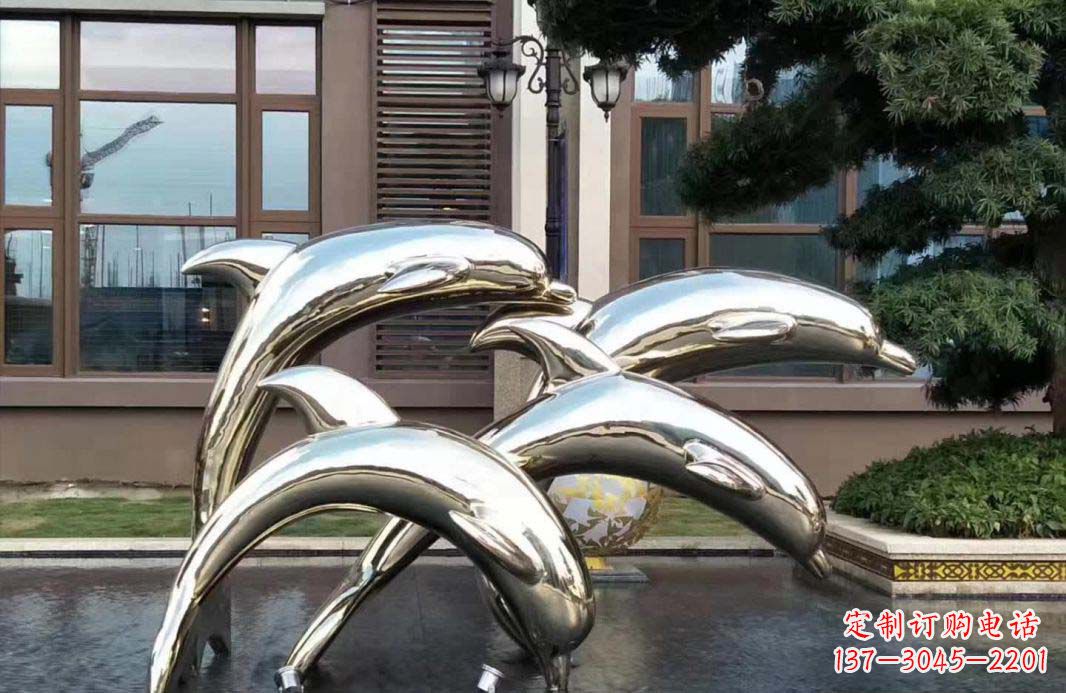 临沂不锈钢海豚跳跃雕塑精美绝伦