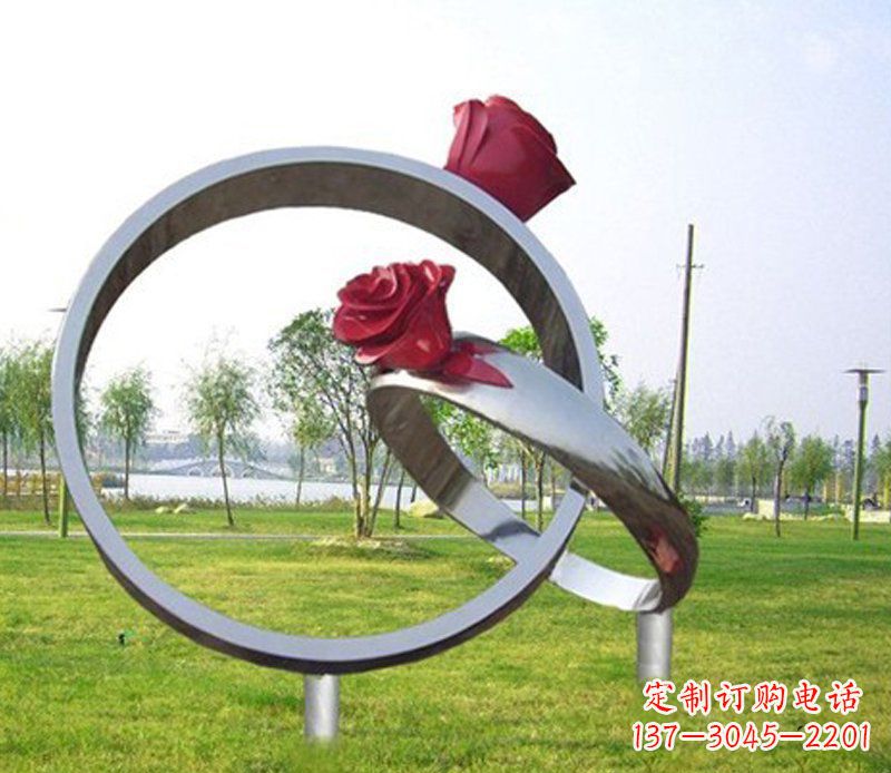 临沂不锈钢玫瑰戒指雕塑