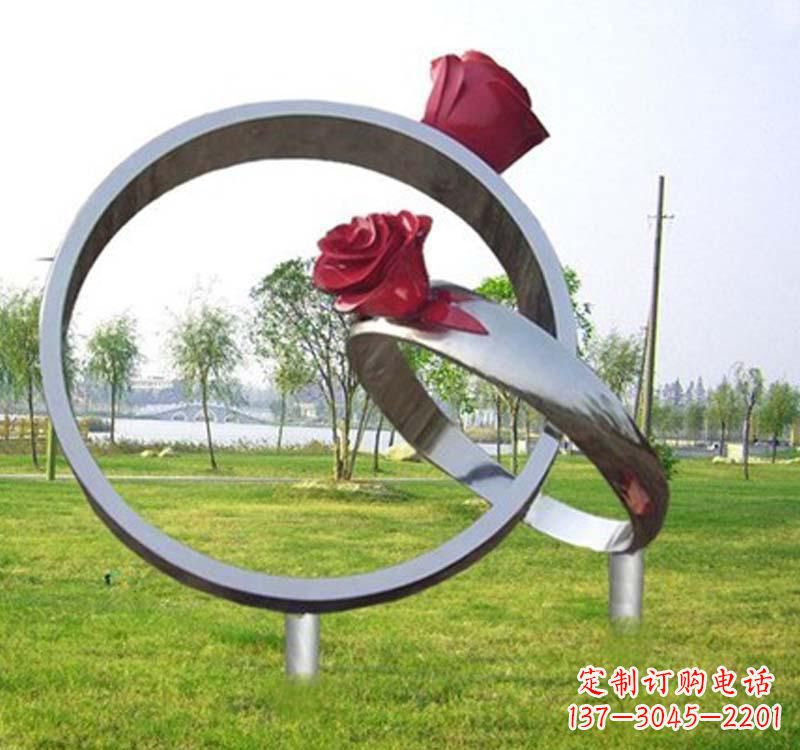 临沂精美不锈钢玫瑰戒指雕塑