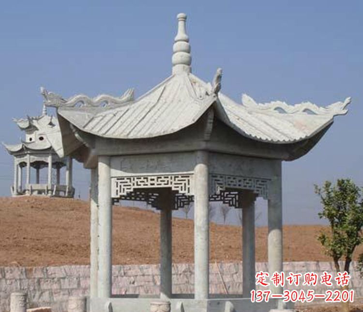临沂精美大理石六角凉亭石雕