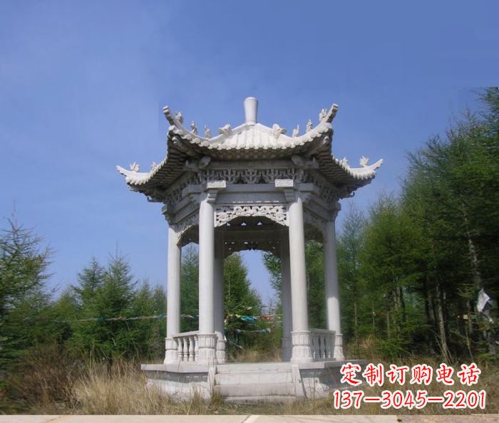 临沂精美大理石六角石凉亭雕塑