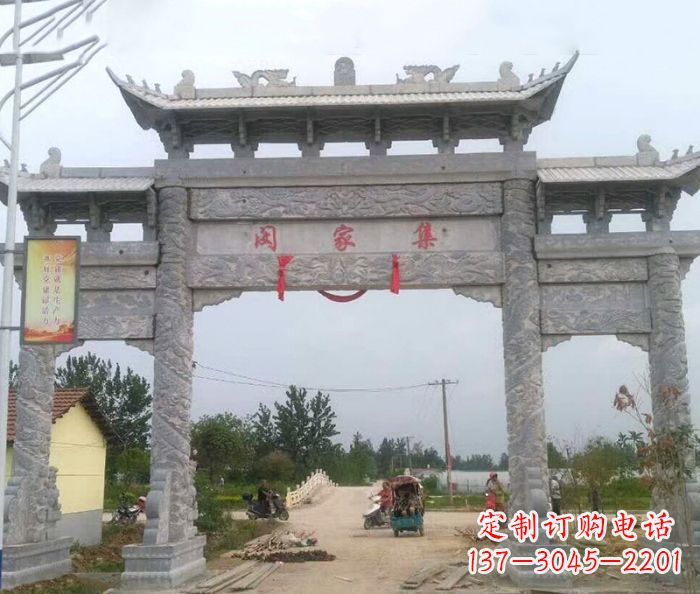临沂精美大理石三门牌楼雕塑