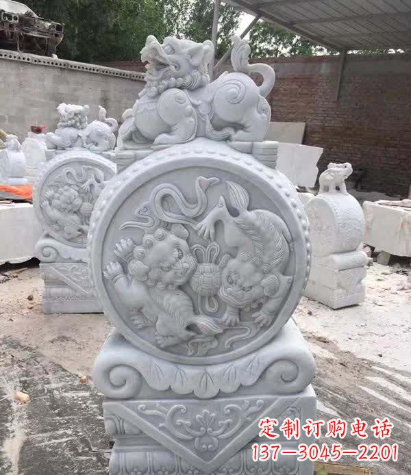 临沂大理石狮子抱鼓石雕塑