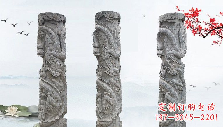 临沂精美大理石龙柱雕塑