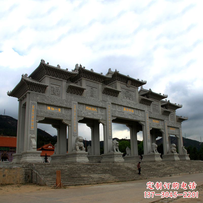 临沂大型寺庙五门石雕牌楼