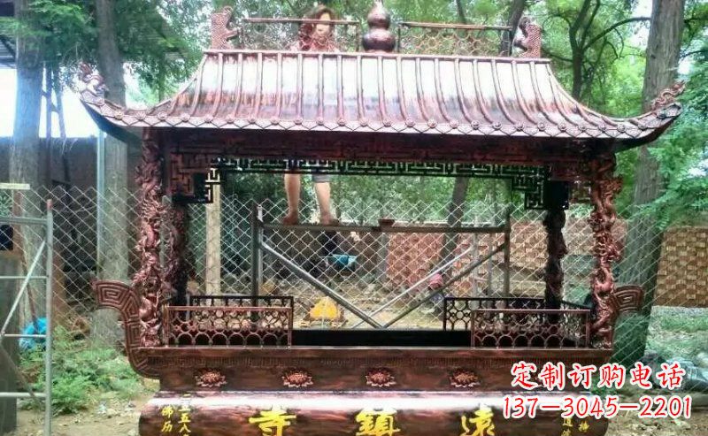 临沂方形寺庙香炉铜雕 (4)