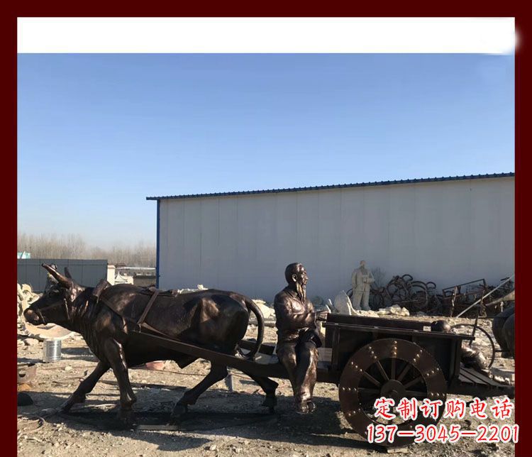 临沂传统工艺技术精雕牛雕塑赶牛车的祖孙俩