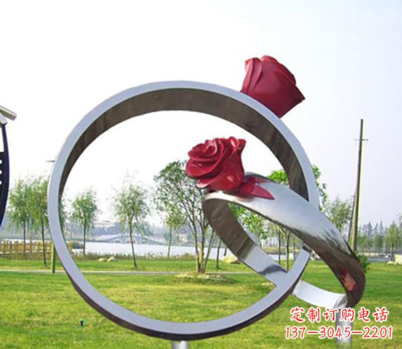 临沂不锈钢景观婚戒雕塑