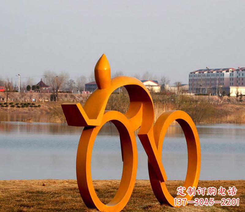 临沂产品名称健康运动不锈钢骑自行车人物雕塑