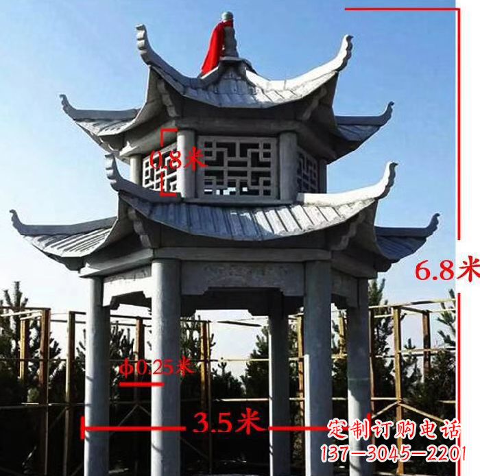 临沂公园大理石六角石雕双层凉亭 (2)