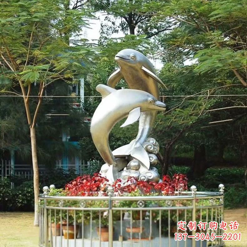 临沂公园动物海豚不锈钢景观雕塑