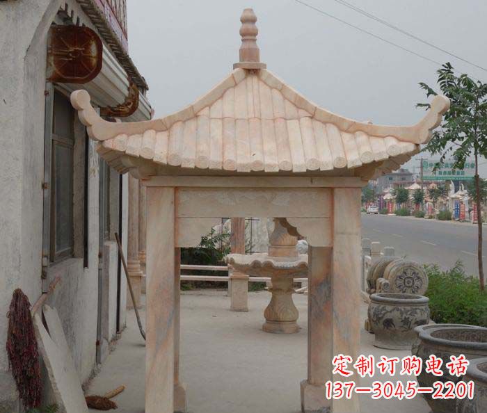 临沂精美红六角石凉亭雕塑