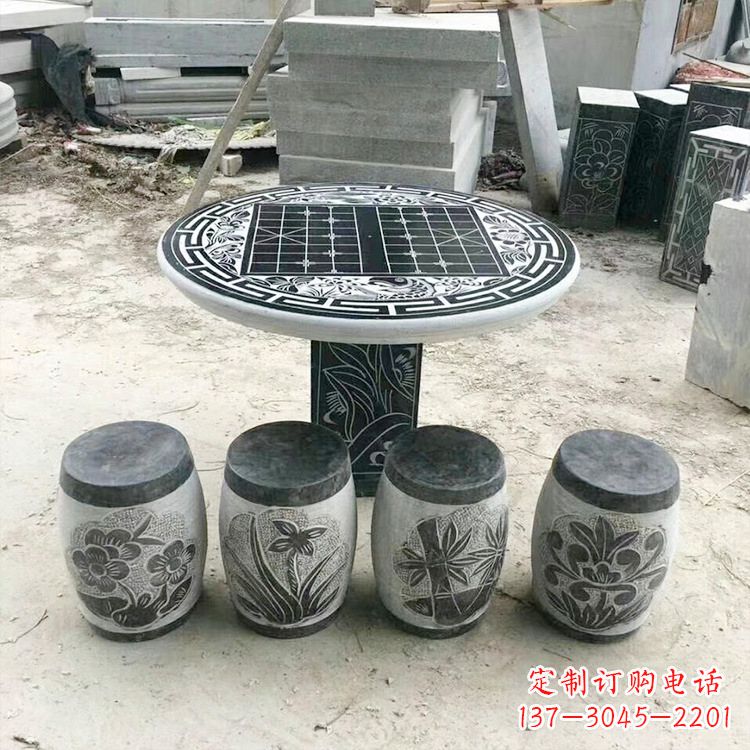 临沂精美梅兰竹菊形石桌凳，无与伦比的艺术美感