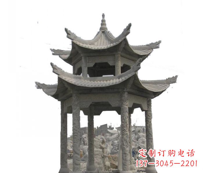 临沂双层仿古石雕凉亭 (2)
