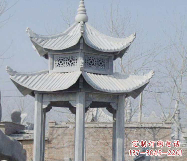 临沂双层仿古六角凉亭石雕