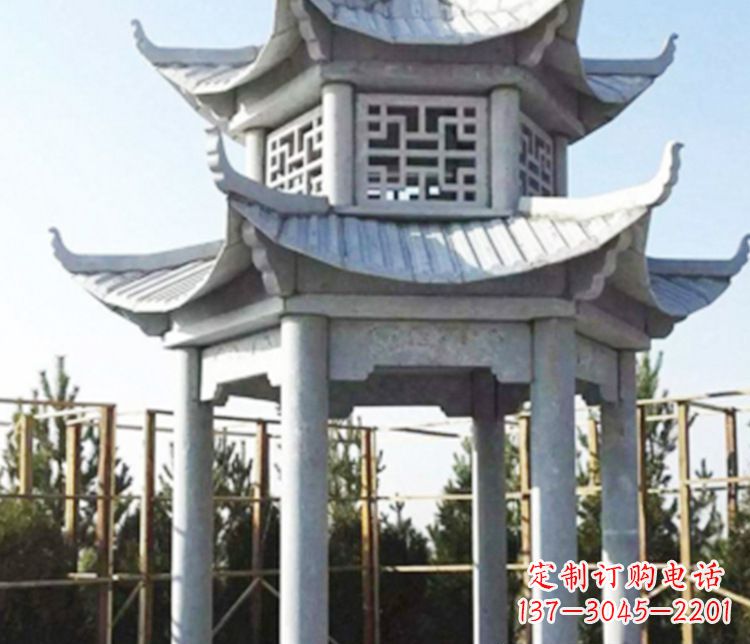 临沂双层仿古石凉亭石雕_2