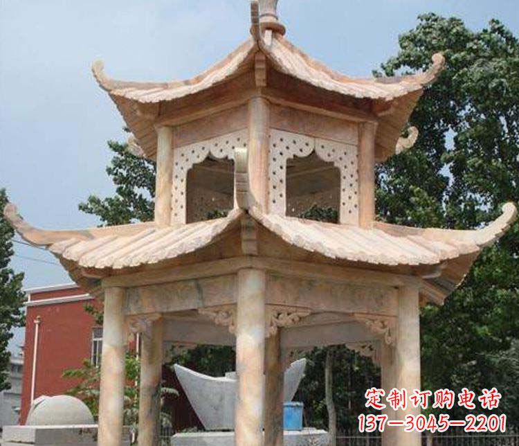 临沂双层晚霞红凉亭石雕