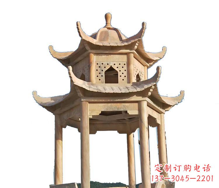 临沂双层晚霞红凉亭石雕 (2)