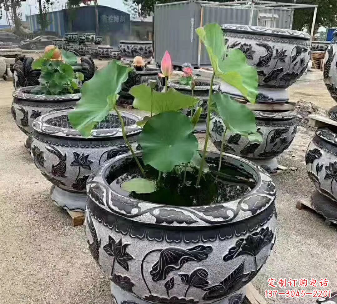 临沂睡莲石浮雕花盆雕塑公园景观雕塑