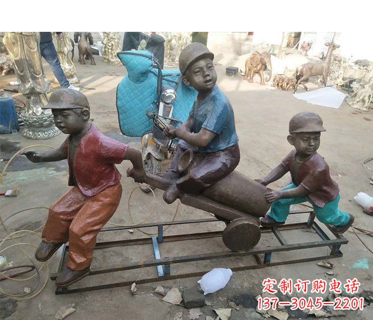 临沂铜雕彩绘庭院玩耍儿童雕塑