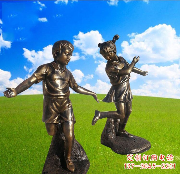 临沂铜雕儿童踢毽子