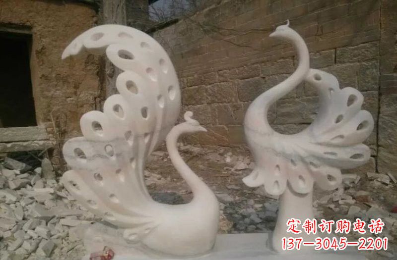 临沂晚霞红抽象石雕孔雀