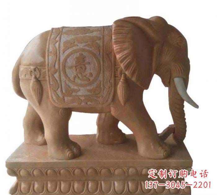 临沂晚霞红吉祥如意大象石雕 (2)