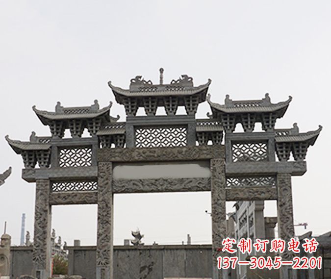 临沂园林仿古三门牌坊石雕 (4)