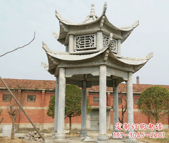 临沂园林仿古双层石雕凉亭 (2)