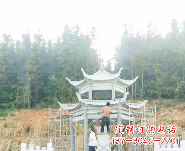 临沂园林仿古双层石凉亭景观石雕 (2)