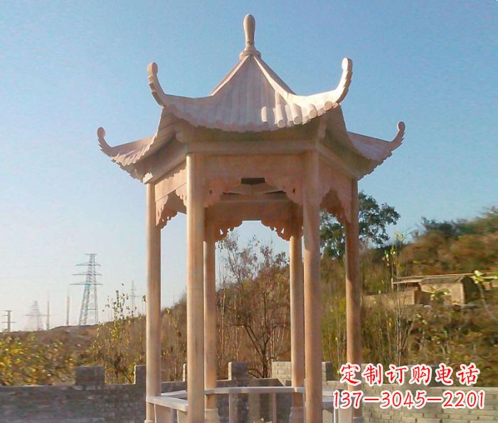 临沂园林景观晚霞红单层石雕凉亭