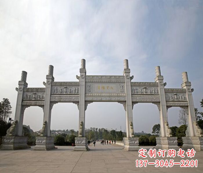 临沂园林景观五门石雕牌坊