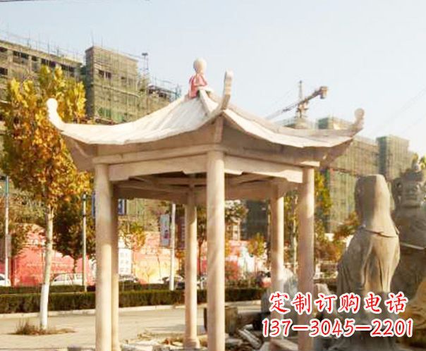 临沂园林晚霞红单层凉亭景观石雕