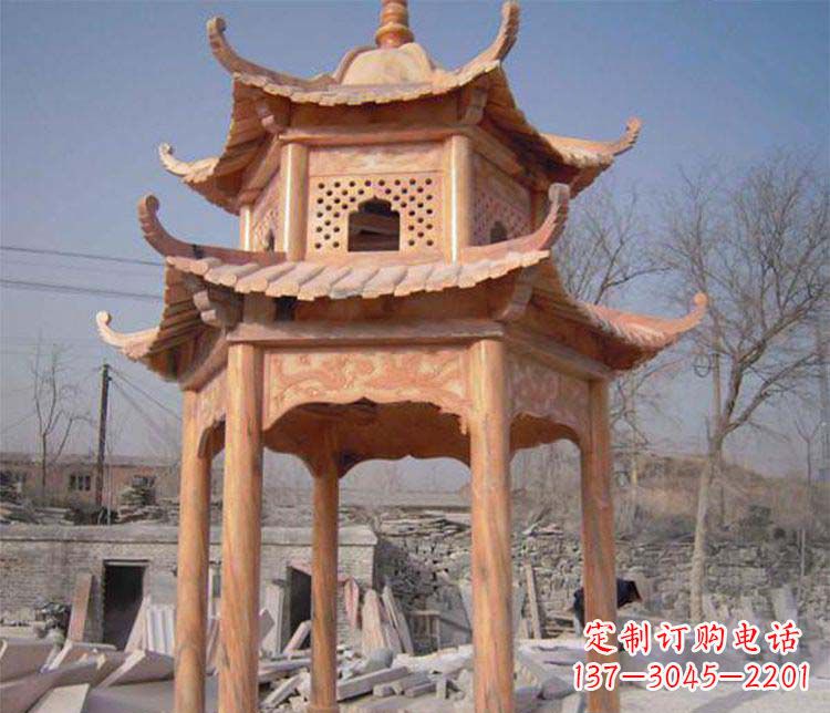 临沂园林晚霞红石凉亭景观石雕