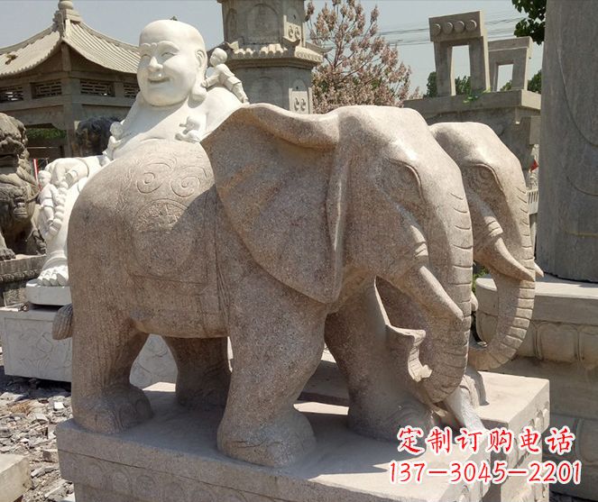 临沂招财晚霞红大象石雕 (2)